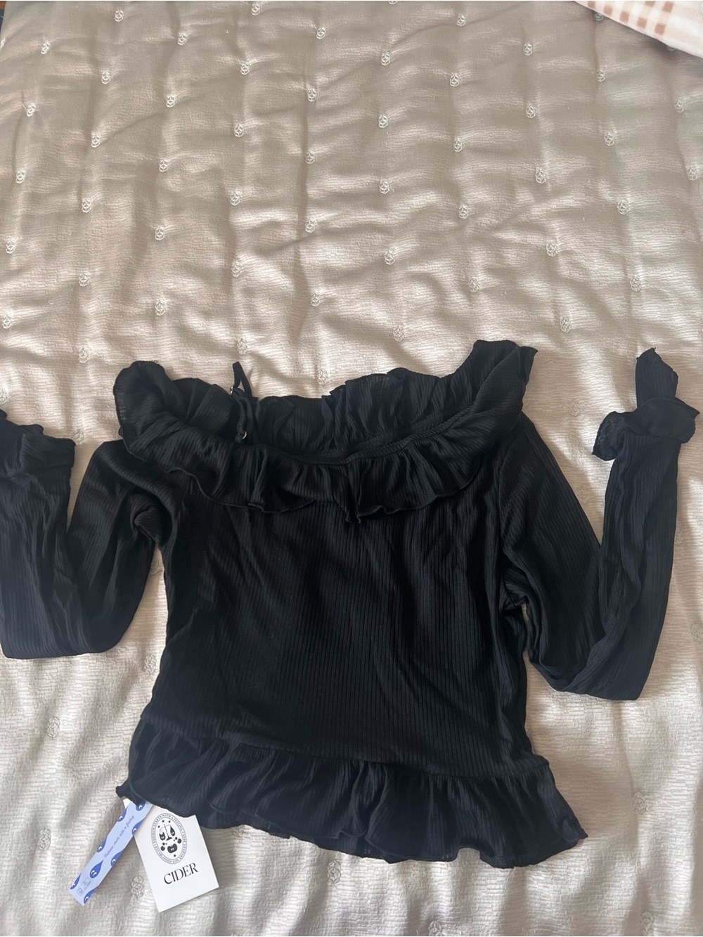 Cider Black Ruffled Off-Shoulder Blouse